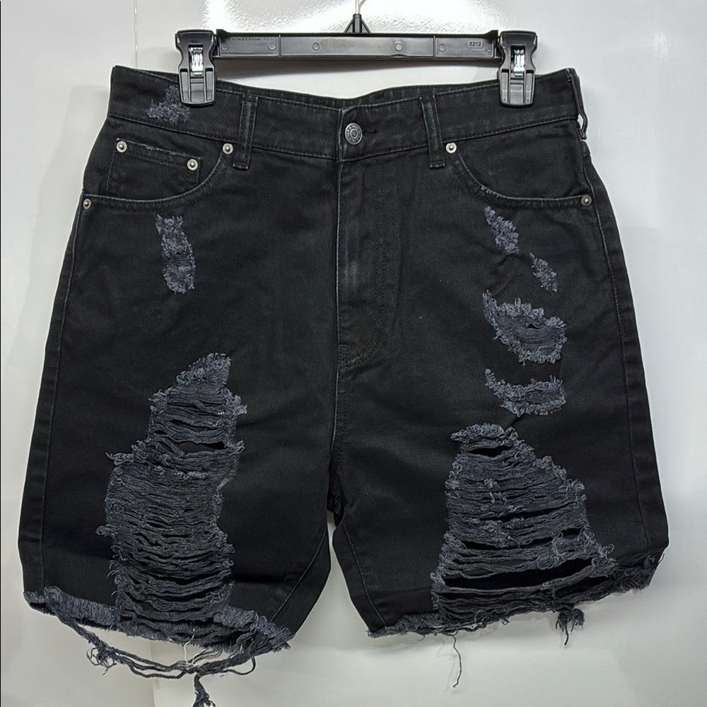 SER.O.YA Jack Distressed Black Denim Shorts